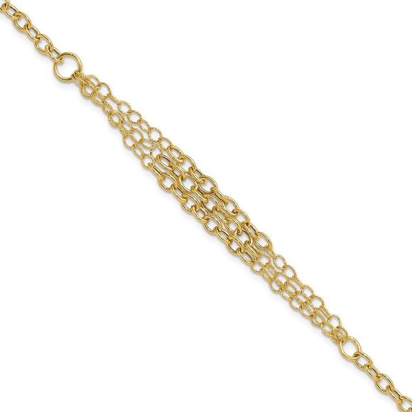Kazi Luxury 14k Yellow Gold & Textured 3 Layer Fancy w/ .5in ext. Bracelet - Picture 1 of 6